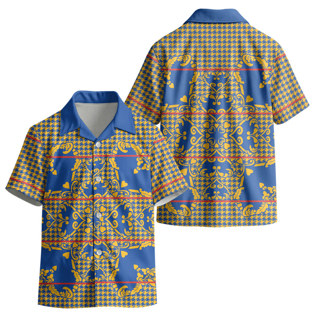 Cobalt Blue Hearts Crown Traditional Geometry Kid Hawaiian Shirt Seanamarena Basotho Blanket Inspired