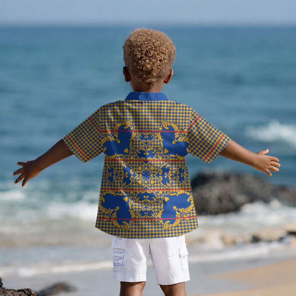Cobalt Blue Hearts Crown Traditional Geometry Kid Hawaiian Shirt Seanamarena Basotho Blanket Inspired