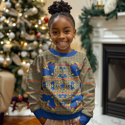 Cobalt Blue Hearts Crown Traditional Geometry Kid Ugly Christmas Sweater Seanamarena Basotho Blanket Inspired
