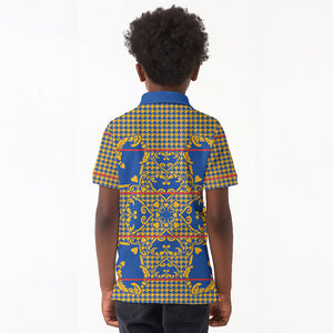 Cobalt Blue Hearts Crown Traditional Geometry Kid Polo Shirt Seanamarena Basotho Blanket Inspired