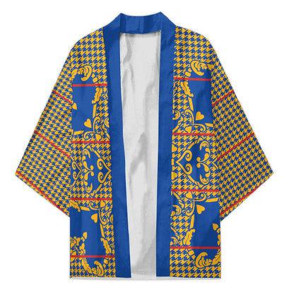 Cobalt Blue Hearts Crown Traditional Geometry Kimono Seanamarena Basotho Blanket Inspired