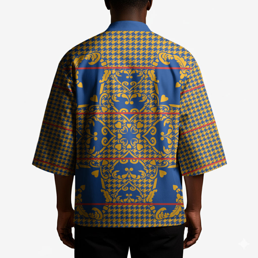 Cobalt Blue Hearts Crown Traditional Geometry Kimono Seanamarena Basotho Blanket Inspired