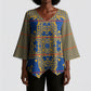 Cobalt Blue Hearts Crown Traditional Geometry Kimono Sleeve Blouse Seanamarena Basotho Blanket Inspired