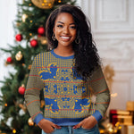 Cobalt Blue Hearts Crown Traditional Geometry Ugly Christmas Sweater Seanamarena Basotho Blanket Inspired