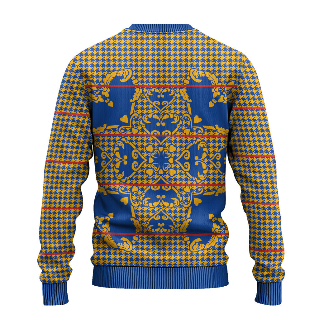 Cobalt Blue Hearts Crown Traditional Geometry Ugly Christmas Sweater Seanamarena Basotho Blanket Inspired