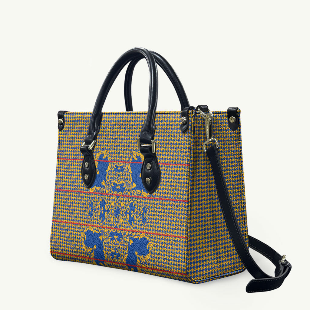 Cobalt Blue Hearts Crown Traditional Geometry Leather Bag Seanamarena Basotho Blanket Inspired