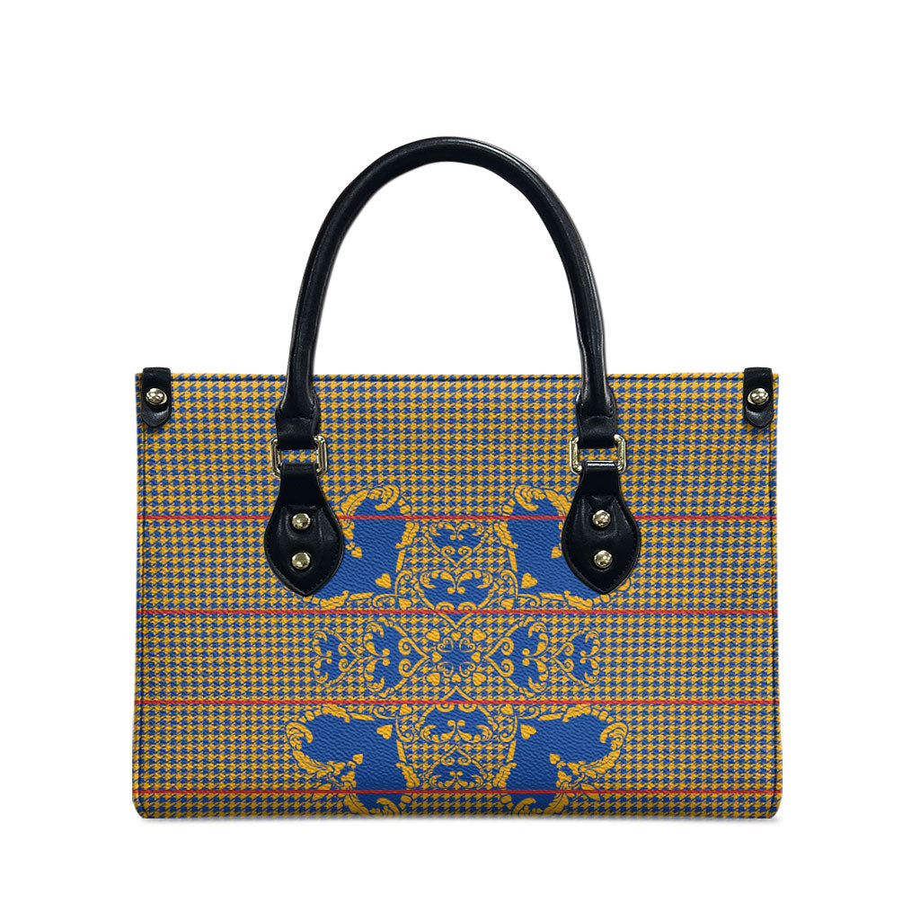 Cobalt Blue Hearts Crown Traditional Geometry Leather Bag Seanamarena Basotho Blanket Inspired