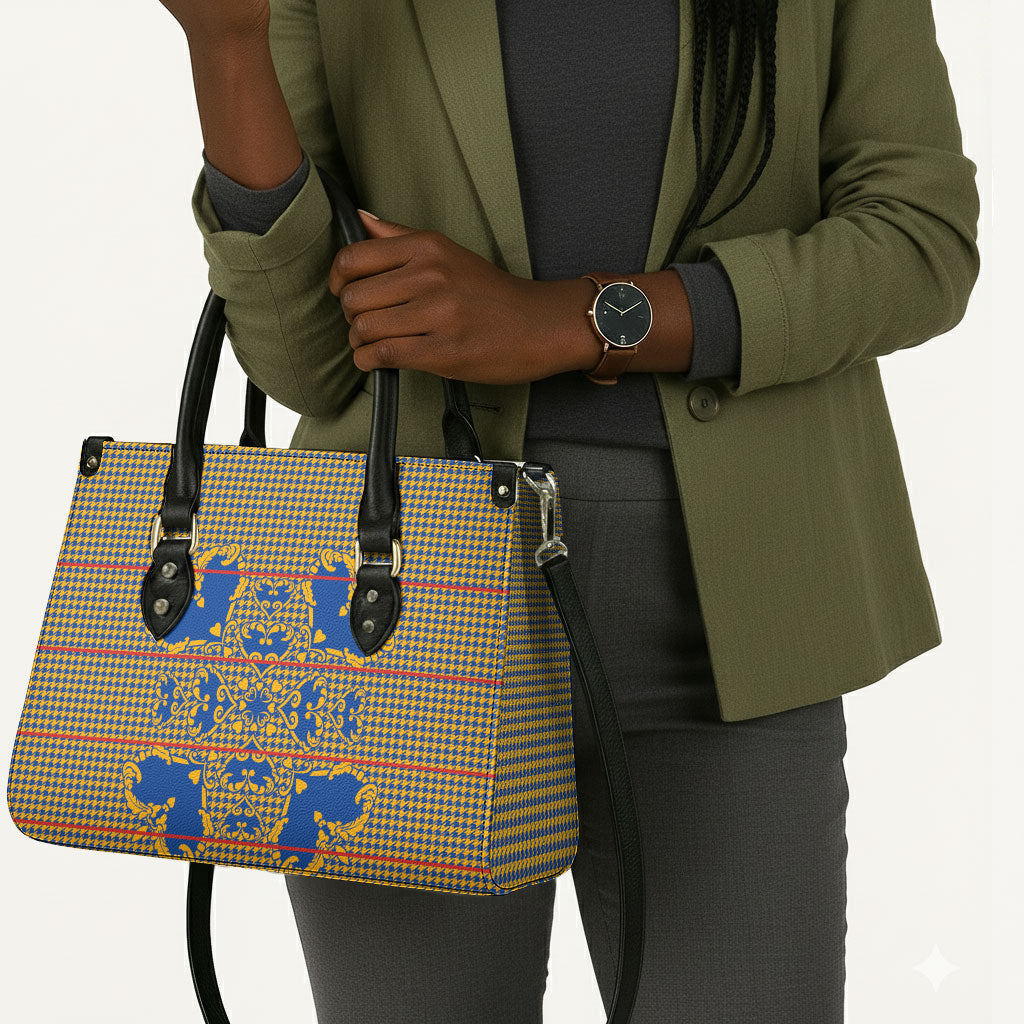Cobalt Blue Hearts Crown Traditional Geometry Leather Bag Seanamarena Basotho Blanket Inspired