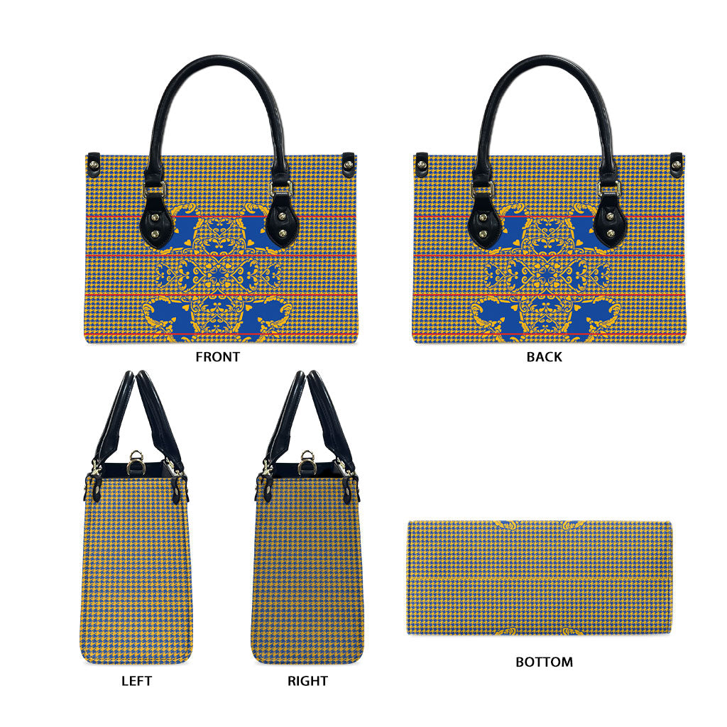 Cobalt Blue Hearts Crown Traditional Geometry Leather Bag Seanamarena Basotho Blanket Inspired