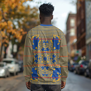 Cobalt Blue Hearts Crown Traditional Geometry Long Sleeve Shirt Seanamarena Basotho Blanket Inspired