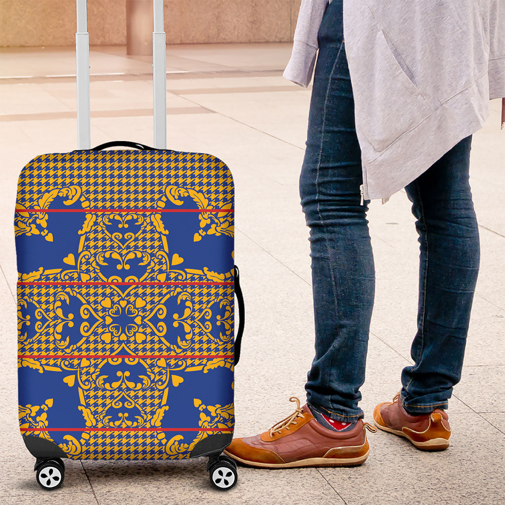 Cobalt Blue Hearts Crown Traditional Geometry Luggage Cover Seanamarena Basotho Blanket Inspired