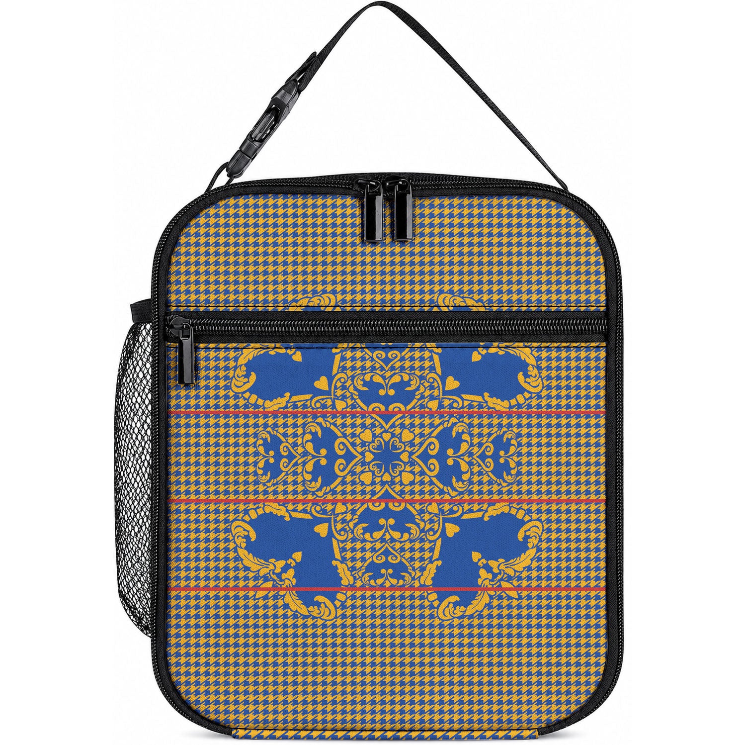 Cobalt Blue Hearts Crown Traditional Geometry Lunch Bag Seanamarena Basotho Blanket Inspired