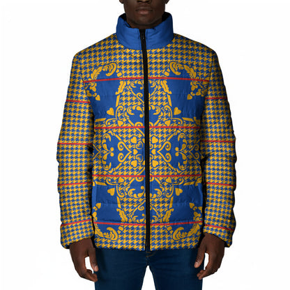 Cobalt Blue Hearts Crown Traditional Geometry Padded Jacket Seanamarena Basotho Blanket Inspired