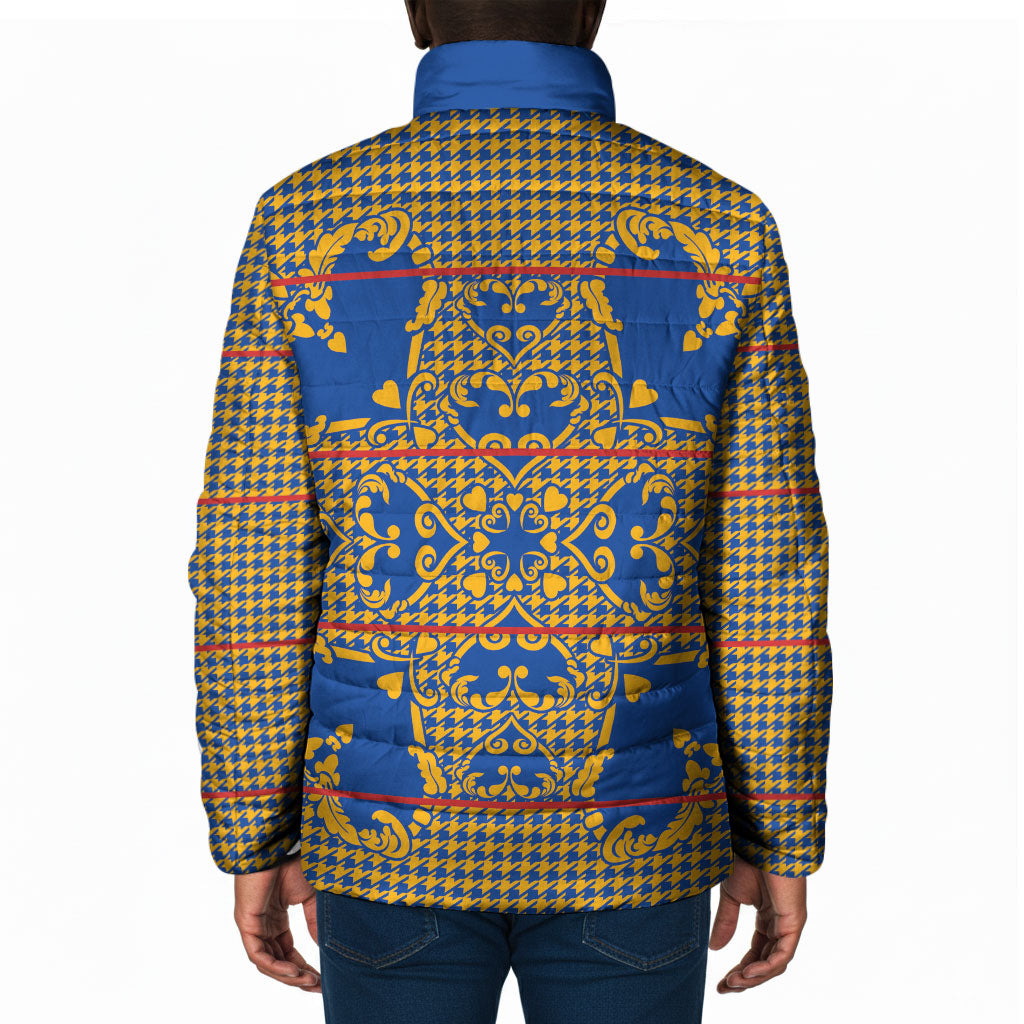 Cobalt Blue Hearts Crown Traditional Geometry Padded Jacket Seanamarena Basotho Blanket Inspired