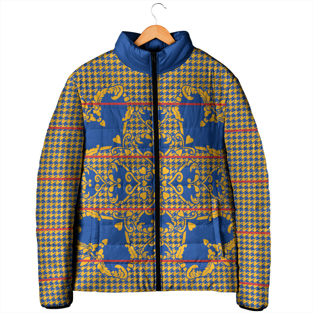 Cobalt Blue Hearts Crown Traditional Geometry Padded Jacket Seanamarena Basotho Blanket Inspired