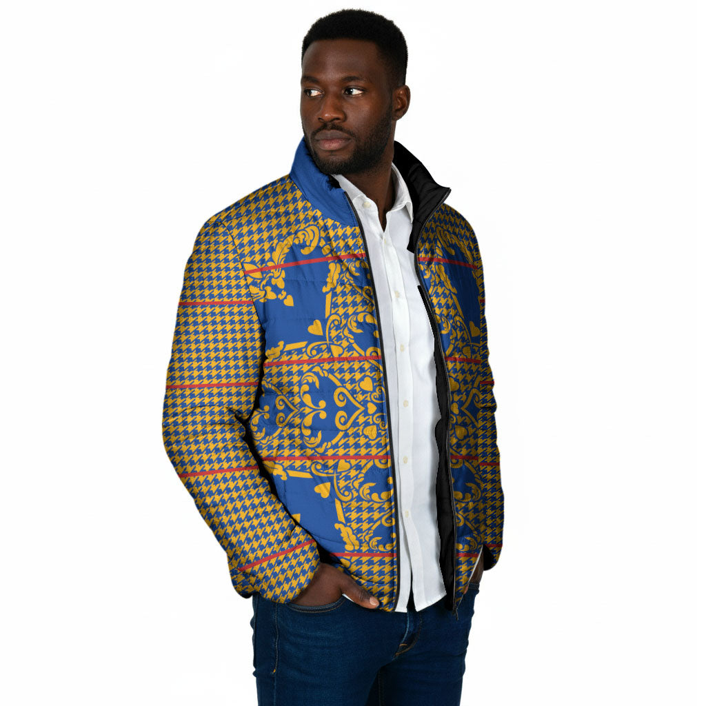 Cobalt Blue Hearts Crown Traditional Geometry Padded Jacket Seanamarena Basotho Blanket Inspired