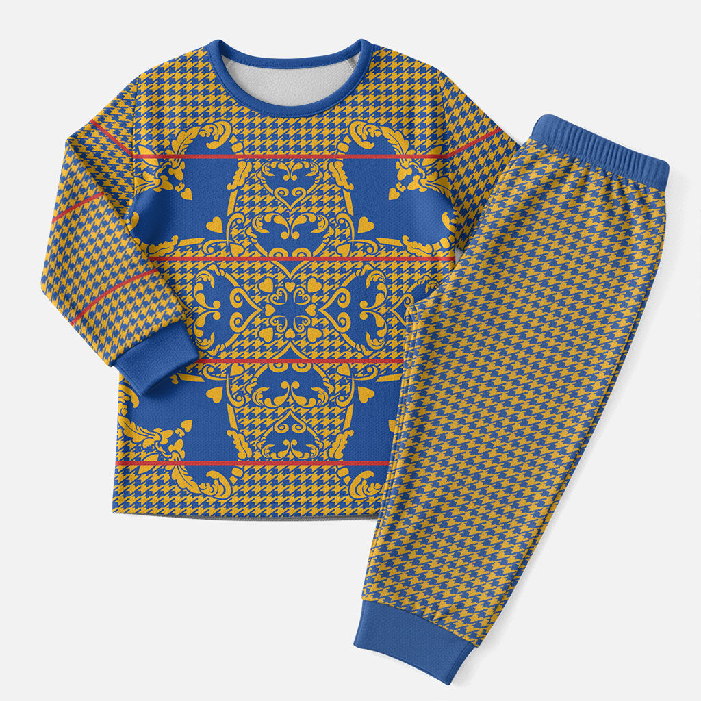 Cobalt Blue Hearts Crown Traditional Geometry Christmas Pajama Set Seanamarena Basotho Blanket Inspired