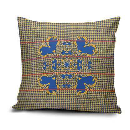 Cobalt Blue Hearts Crown Traditional Geometry Pillow Cover Seanamarena Basotho Blanket Inspired