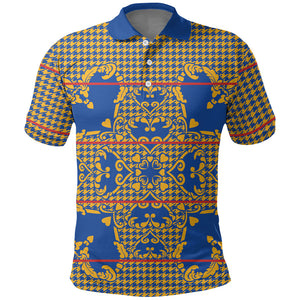 Cobalt Blue Hearts Crown Traditional Geometry Polo Shirt Seanamarena Basotho Blanket Inspired