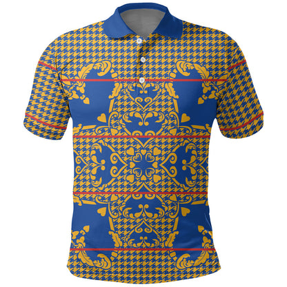 Cobalt Blue Hearts Crown Traditional Geometry Polo Shirt Seanamarena Basotho Blanket Inspired