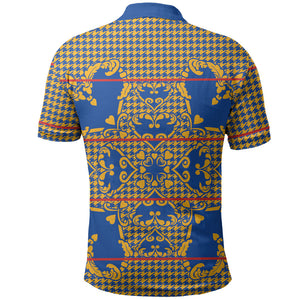 Cobalt Blue Hearts Crown Traditional Geometry Polo Shirt Seanamarena Basotho Blanket Inspired