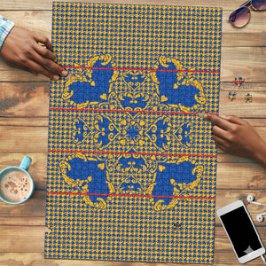 Cobalt Blue Hearts Crown Traditional Geometry Puzzle Seanamarena Basotho Blanket Inspired