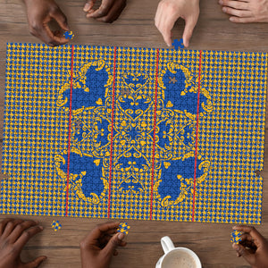 Cobalt Blue Hearts Crown Traditional Geometry Puzzle Seanamarena Basotho Blanket Inspired