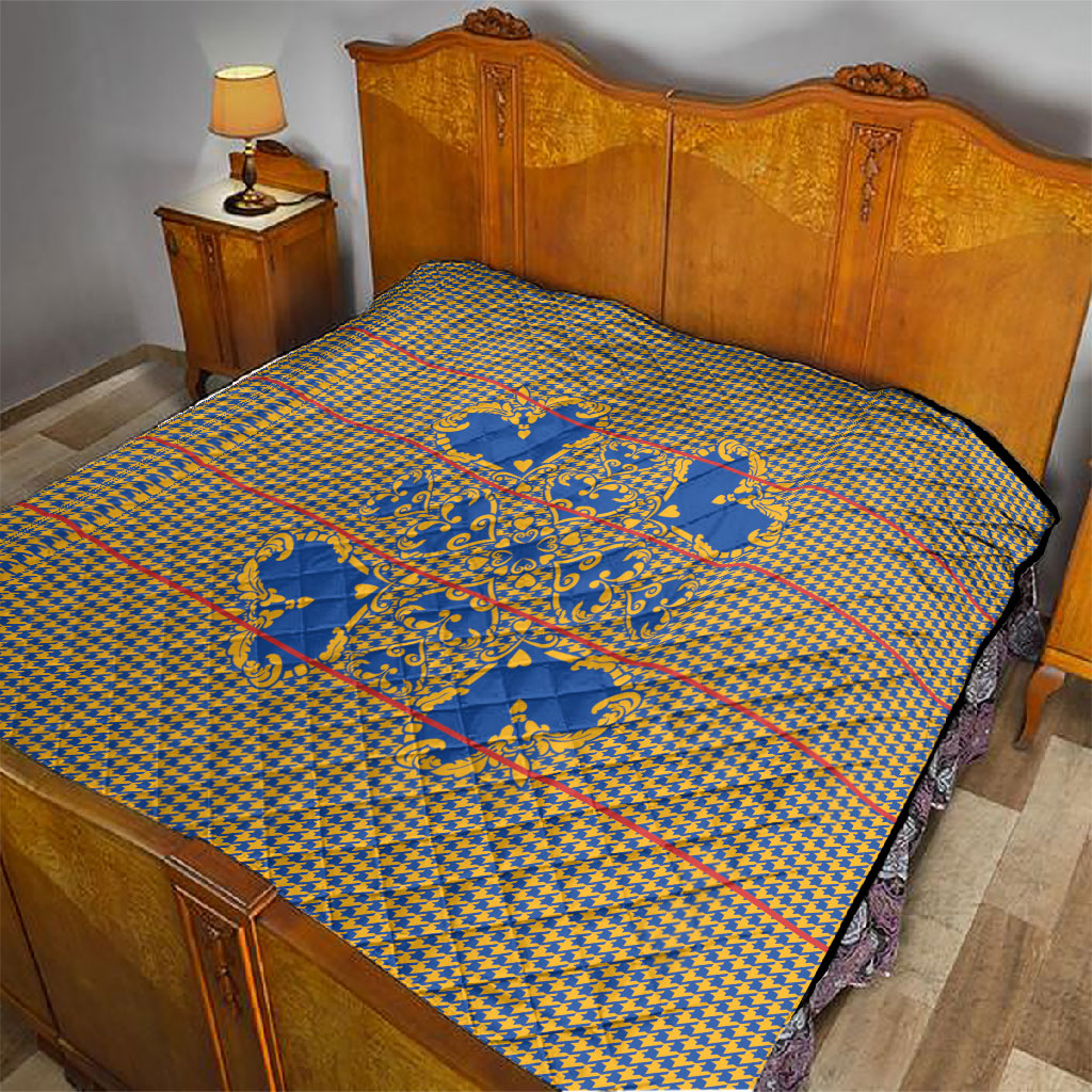 Cobalt Blue Hearts Crown Traditional Geometry Quilt Seanamarena Basotho Blanket Inspired