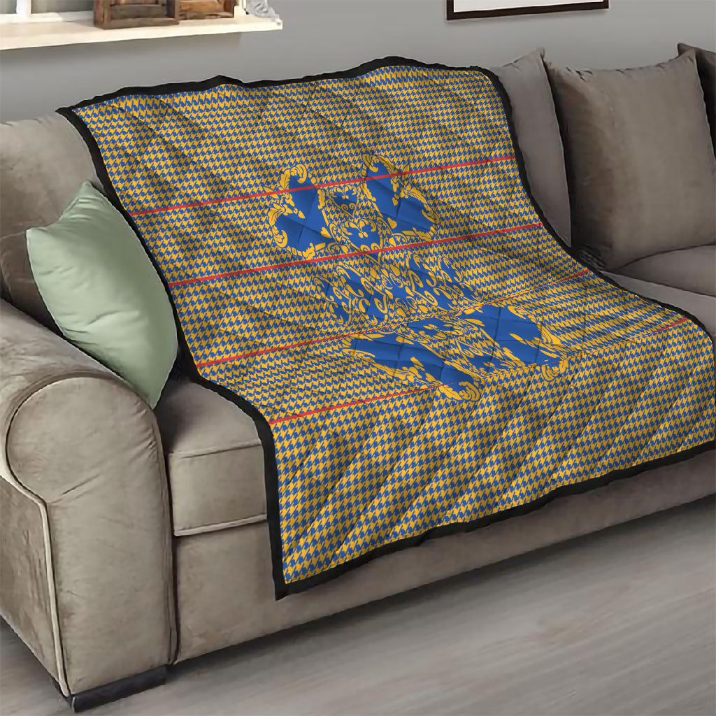 Cobalt Blue Hearts Crown Traditional Geometry Quilt Seanamarena Basotho Blanket Inspired