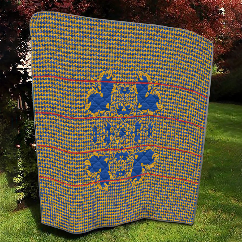 Cobalt Blue Hearts Crown Traditional Geometry Quilt Seanamarena Basotho Blanket Inspired