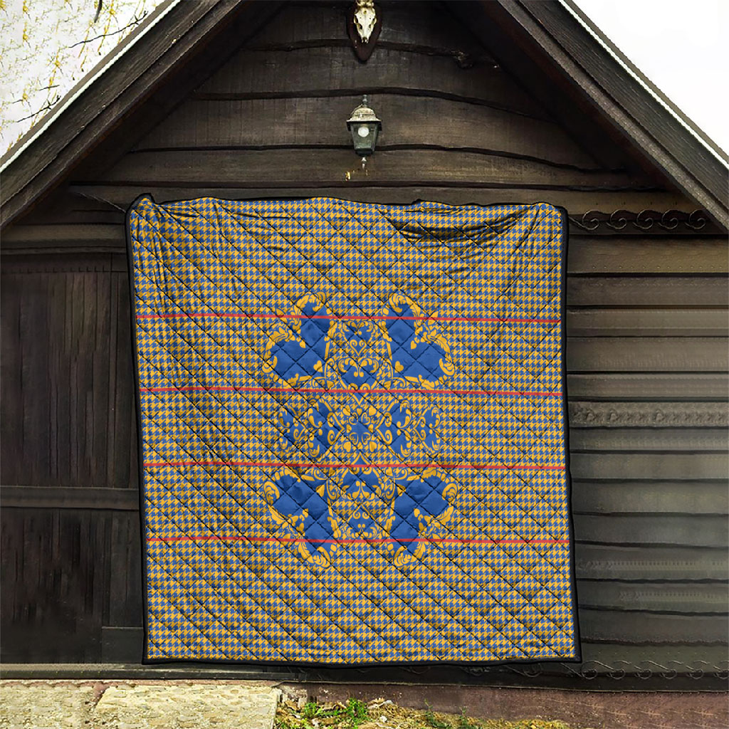 Cobalt Blue Hearts Crown Traditional Geometry Quilt Seanamarena Basotho Blanket Inspired