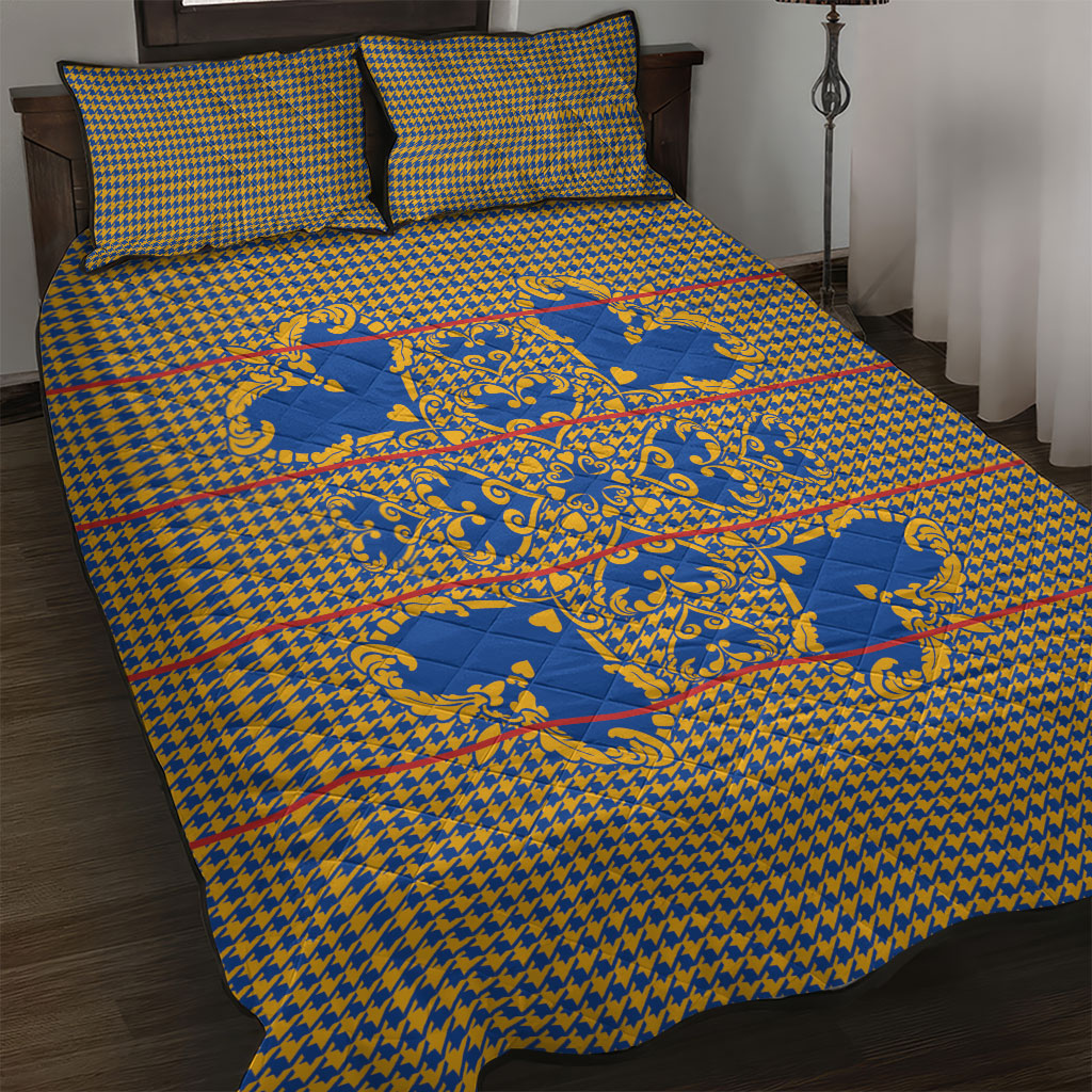 Cobalt Blue Hearts Crown Traditional Geometry Quilt Bed Set Seanamarena Basotho Blanket Inspired