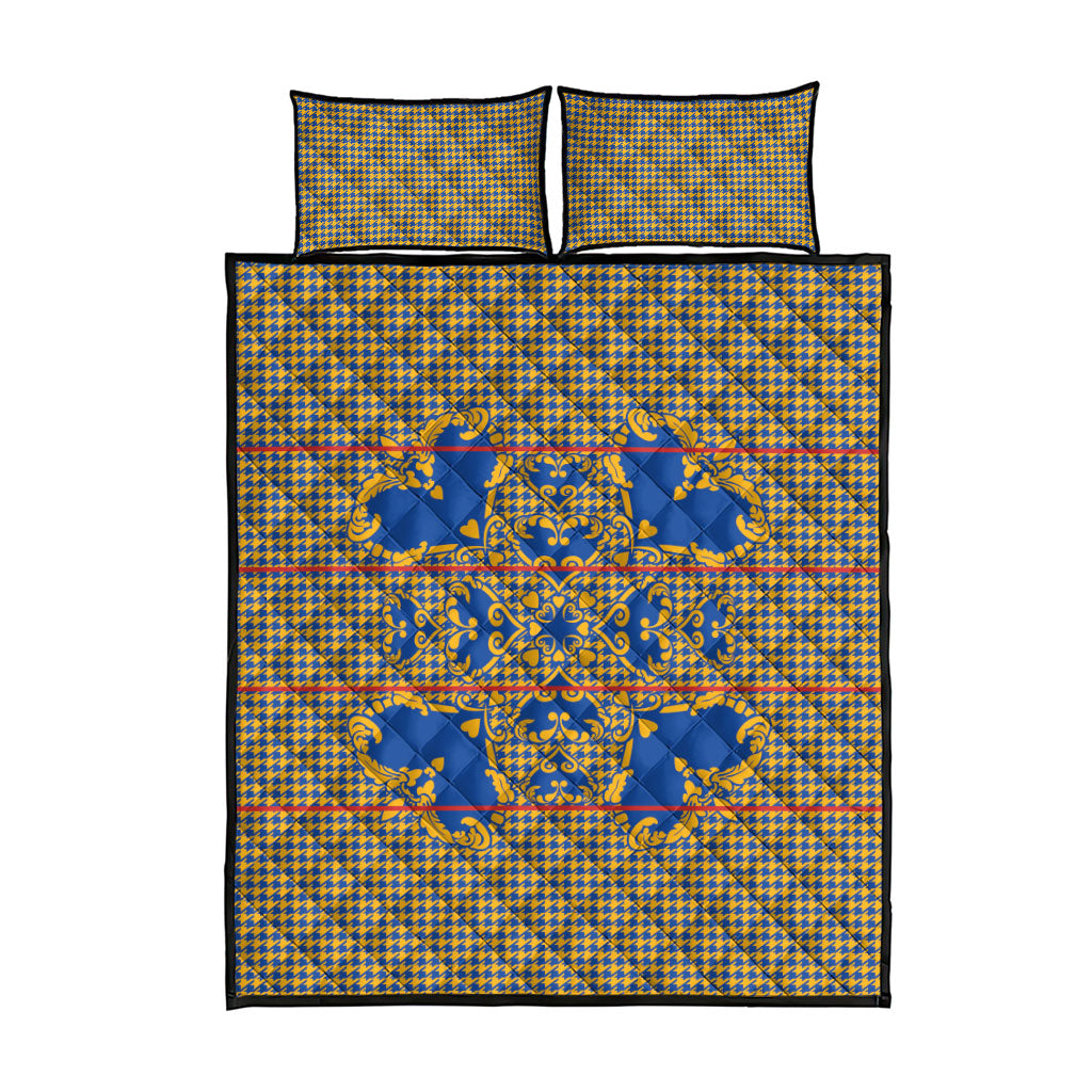 Cobalt Blue Hearts Crown Traditional Geometry Quilt Bed Set Seanamarena Basotho Blanket Inspired