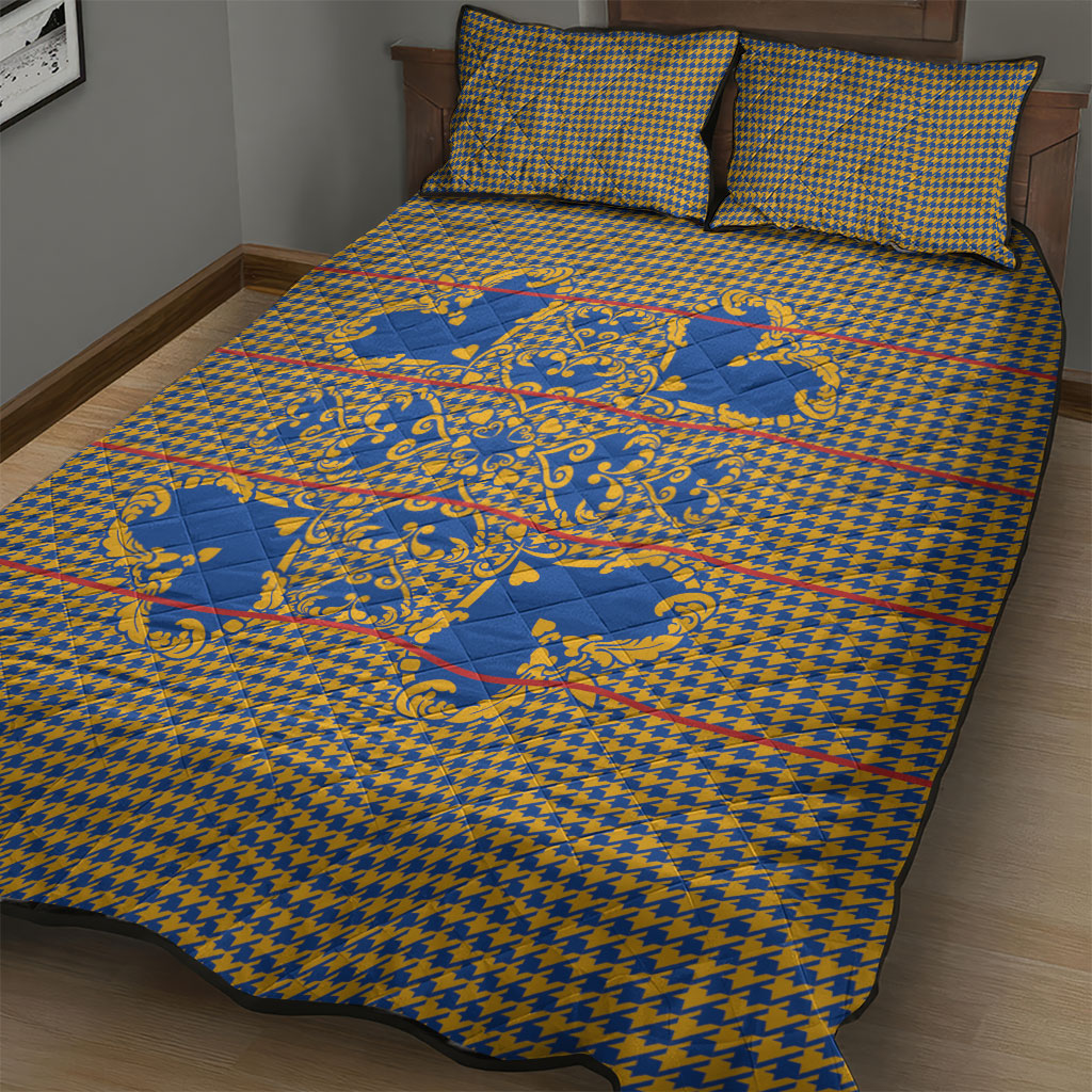 Cobalt Blue Hearts Crown Traditional Geometry Quilt Bed Set Seanamarena Basotho Blanket Inspired