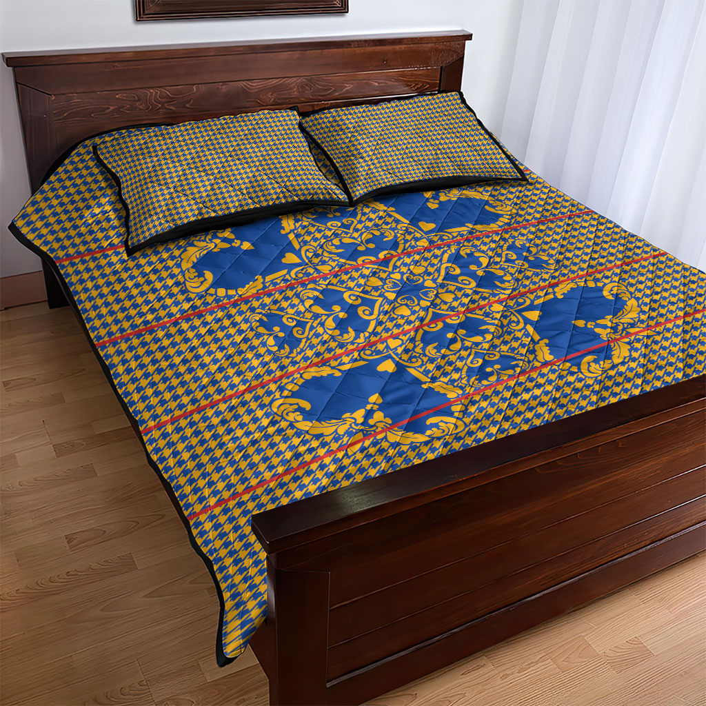 Cobalt Blue Hearts Crown Traditional Geometry Quilt Bed Set Seanamarena Basotho Blanket Inspired