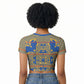 Cobalt Blue Hearts Crown Traditional Geometry Raglan Cropped T shirt Seanamarena Basotho Blanket Inspired