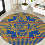 Cobalt Blue Hearts Crown Traditional Geometry Round Carpet Seanamarena Basotho Blanket Inspired