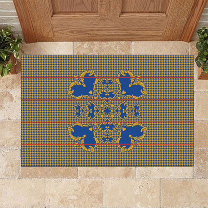 Cobalt Blue Hearts Crown Traditional Geometry Rubber Doormat Seanamarena Basotho Blanket Inspired