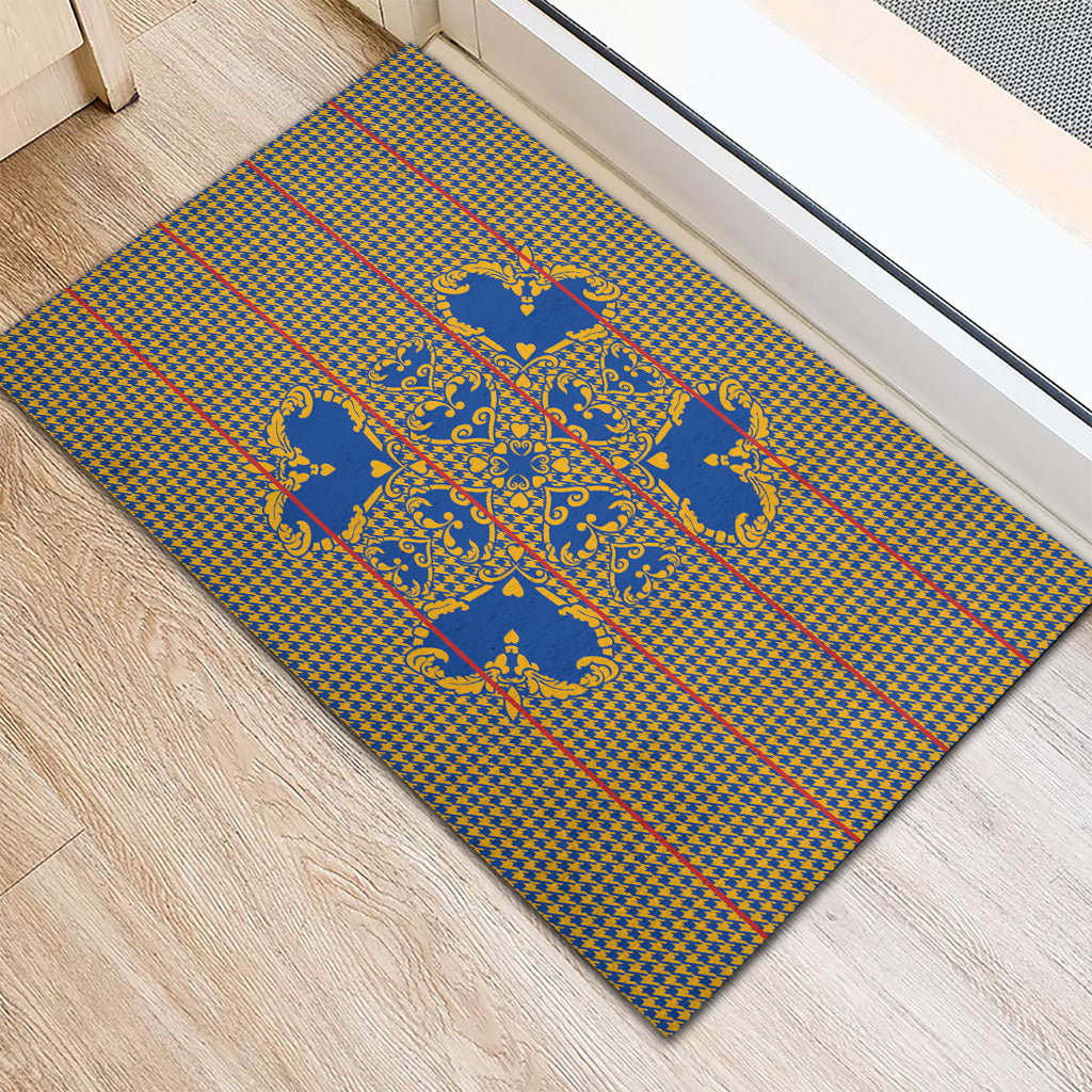 Cobalt Blue Hearts Crown Traditional Geometry Rubber Doormat Seanamarena Basotho Blanket Inspired