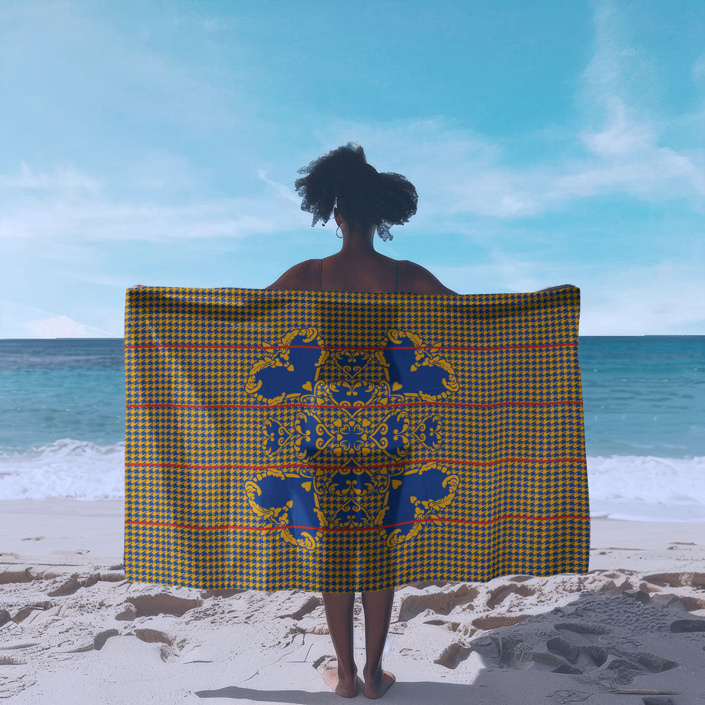Cobalt Blue Hearts Crown Traditional Geometry Sarong Seanamarena Basotho Blanket Inspired