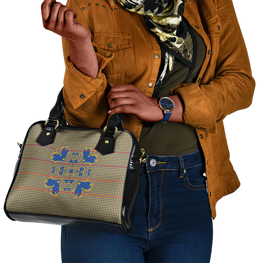Cobalt Blue Hearts Crown Traditional Geometry Shoulder Handbag Seanamarena Basotho Blanket Inspired