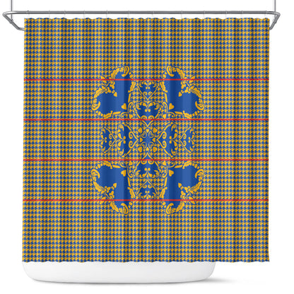 Cobalt Blue Hearts Crown Traditional Geometry Shower Curtain Seanamarena Basotho Blanket Inspired