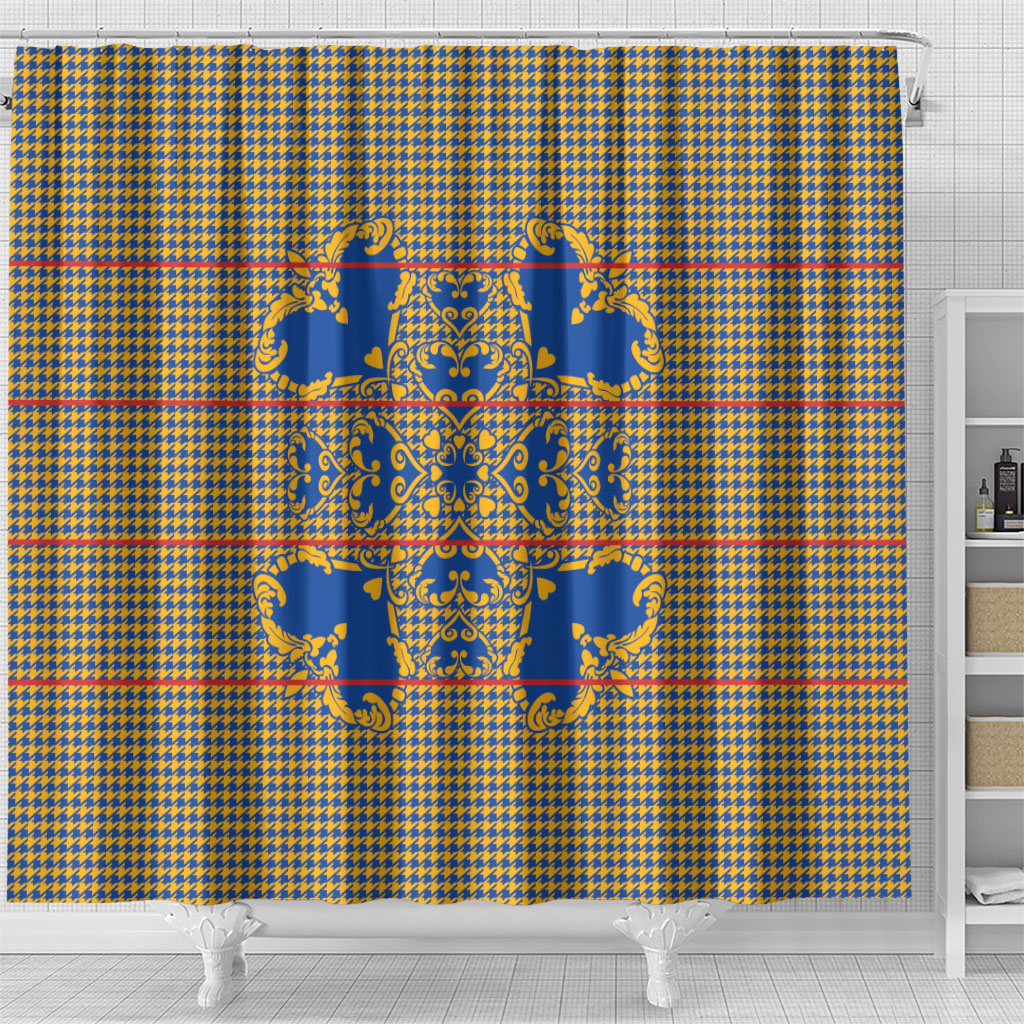 Cobalt Blue Hearts Crown Traditional Geometry Shower Curtain Seanamarena Basotho Blanket Inspired
