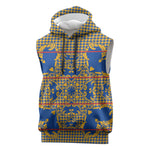 Cobalt Blue Hearts Crown Traditional Geometry Sleeveless Hoodie Seanamarena Basotho Blanket Inspired