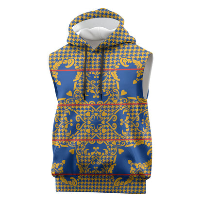 Cobalt Blue Hearts Crown Traditional Geometry Sleeveless Hoodie Seanamarena Basotho Blanket Inspired