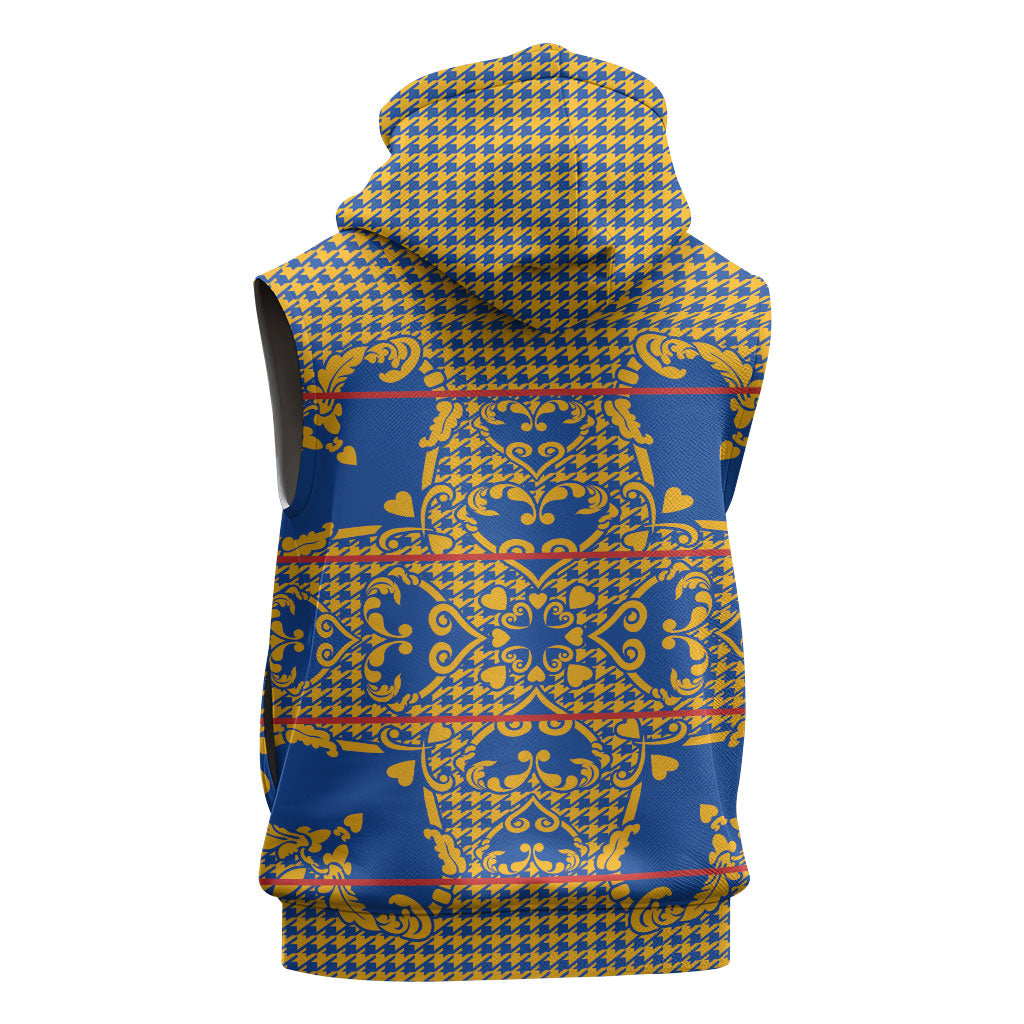 Cobalt Blue Hearts Crown Traditional Geometry Sleeveless Hoodie Seanamarena Basotho Blanket Inspired