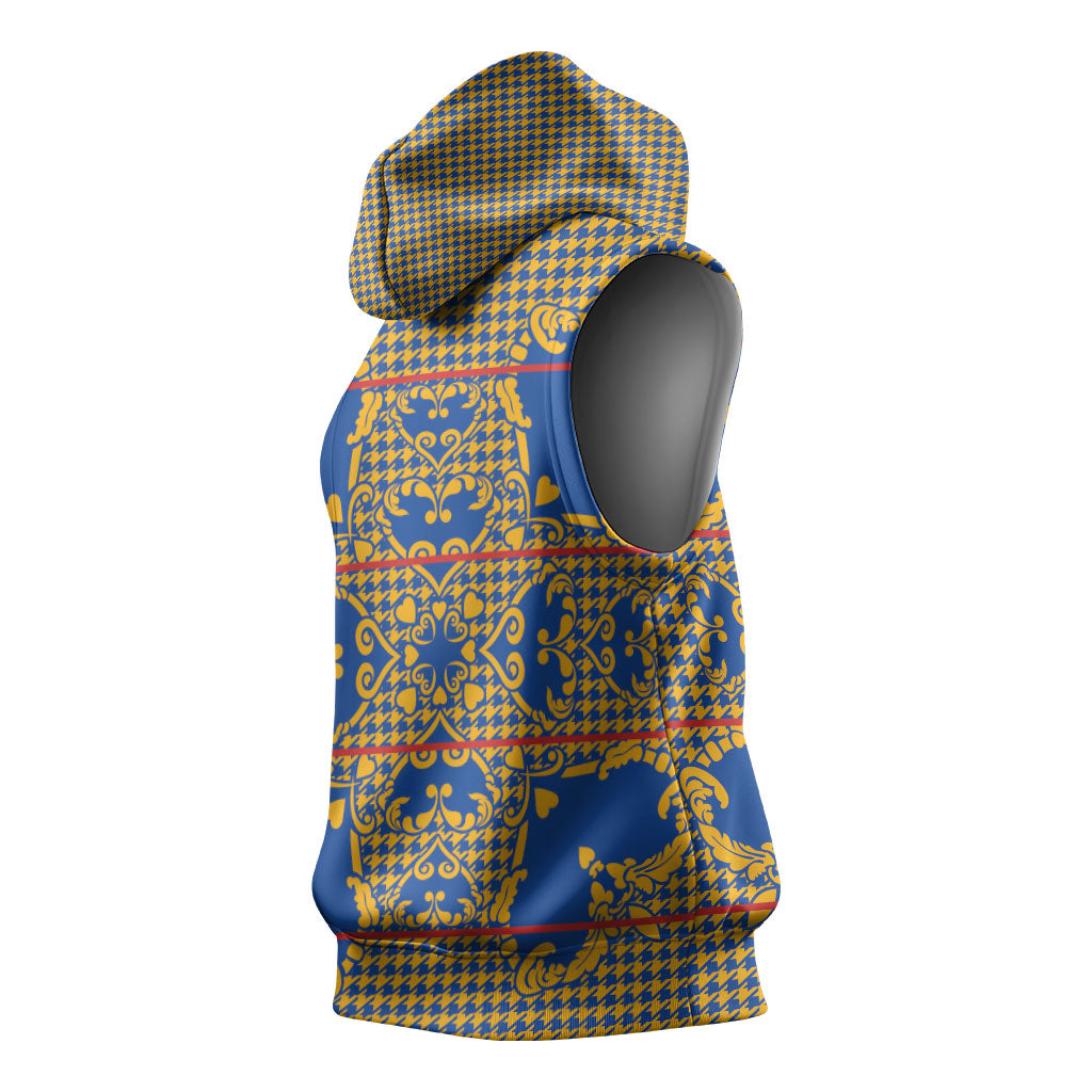 Cobalt Blue Hearts Crown Traditional Geometry Sleeveless Hoodie Seanamarena Basotho Blanket Inspired