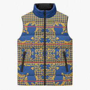 Cobalt Blue Hearts Crown Traditional Geometry Sleeveless Puffer Jacket Seanamarena Basotho Blanket Inspired