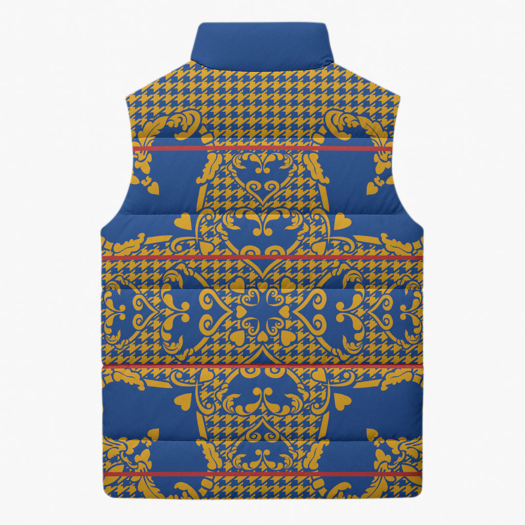 Cobalt Blue Hearts Crown Traditional Geometry Sleeveless Puffer Jacket Seanamarena Basotho Blanket Inspired
