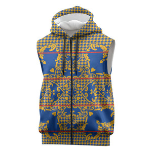 Cobalt Blue Hearts Crown Traditional Geometry Sleeveless Zip Hoodie Seanamarena Basotho Blanket Inspired